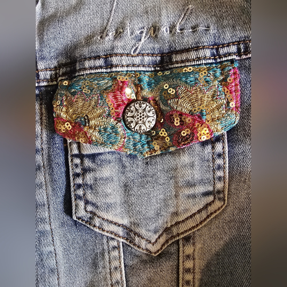 Desigual Multicolor Embellished Denim Jean Jacket - Picture 3 of 7